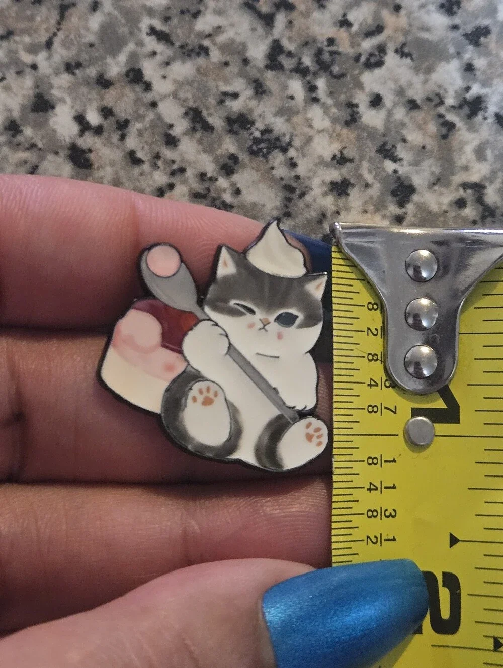 Cute Grey & White Cat Pin with Pink Dessert Accent